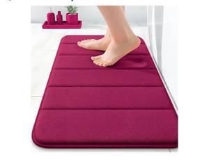 lot 36936 image: Memory Foam Bath Mat 24x16, Super Soft Absorbent Bathroom Rugs, Quick Dry, Machine Washable Shower Floor Rugs, Bathmat Carpet, Bathroom Home Decor Accessories, Burgundy - Retail $17