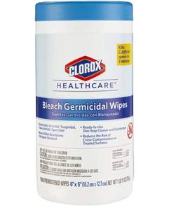 lot 36937 image: Clorox Healthcare Bleach Germicidal Wipes, 6 x 5, 150 Count Canister (Package May Vary) - Retail $13
