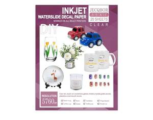 lot 36944 image: 20 Sheets Waterslide Decal Paper Inkjet Clear,8.5X11 Inch Water Slide Transfer Paper Transparent Printable for Tumblers,Ceramics,Plastics,Glasses,DIY - Retail $12