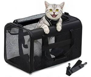 lot 36951 image: Cat Carrier Bag,Soft-Sided Pet Carriers for Dogs with 4-Sided Mesh,Airline Approved Cat Transport Carrier for Small&Medium Cats Kitten Puppy Up to 15Lb,Collapsible Cat Travel Carrier-M,Black - Retail $25