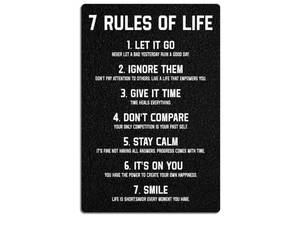 lot 36952 image: 7 Rules of Life Metal poster Inspirational Tin Sign for Teen Bedroom Decor Home Office Bedroom Classroom Cafes Motivational Wall Decor 8x12 Inch - Retail $10