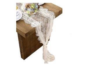 lot 36956 image: 6 Pcs White Lace Table Runner 14 x 120 Inch Embroidered Boho Table Runner for Wedding Party Bridal Shower Decorations Vintage Rustic Table Runners - Retail $22