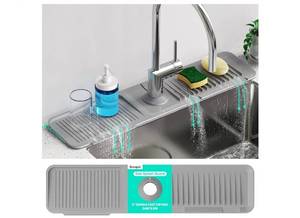 lot 36957 image: 24 Inch Longer Faucet Mat for Kitchen Sink 5° Slope Fast Self-drainingBathroom Kitchen Sink Splash Guard Silicone Sinks Faucet Mat Splash Guard for Kitchens Sinks Area Tidy Splash Draining Mats - Retail $10