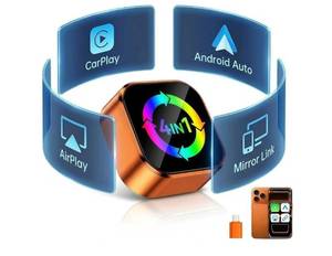 lot 36969 image: 4-in-1 Wireless CarPlay Adapter with Screen Mirroring, Watch NetflixYouTube in Car, Android Auto AirPlay Mirror Link, Plug & Play No App, Compatible with 800 Cars iPhone Android - Retail $60