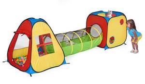 lot 36983 image: 3 in 1 Pop Up Play Tent with Tunnel, Ball Pit for Kids, Boys, Girls, Babies and Toddlers, IndoorOutdoor Playhouse - Retail $36