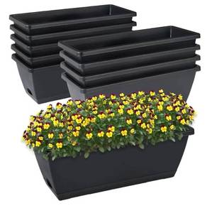 lot 36991 image: Window Box Planter, 10 Pack Plastic Vegetable Flower Planters Boxes 17 Inches Rectangular Flower Pots with Saucers for Indoor Outdoor Garden, Patio, Home Decor - Retail $31
