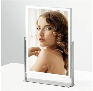lot 36994 image: Rechargeable Vanity Mirror with Lights, Table Mirror with Stand, Makeup Mirror with 3 Colors and Brightness Adjustable, 3000mAh Battery, 14x10 Inch - Retail $38