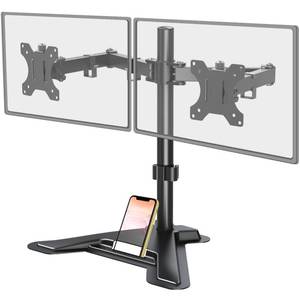 lot 36998 image: MOUNT PRO Dual Monitor Stand, Free-Standing Full Motion Monitor Desk Mount Fits 2 Screens up to 27 inches,17.6lbs with Height Adjustable, Swivel, Tilt, Rotation, VESA 75x75 100x100, Black - Retail $40