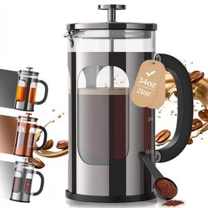 lot 37006 image: French Press Coffee Maker 34oz, No Plastic Touching Cafe, Thickened Glass Stainless Steel Brewer, Cold Brew Cafeteria Tea pot for Kitchen Travel Camping, Gifts, Decor, Bar Accessories, Dark Pewter - Retail $25