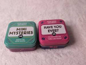 lot 2839 image: After Dinner Amusements Card Game Set - Mini Mysteries and Have You Ever