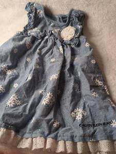 lot 2850 image: Calvin Klein Jeans Girls Floral Denim Dress with Lace Trim-18 months