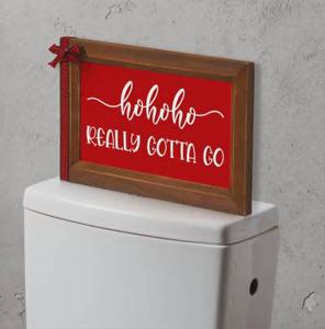 lot 2806 image: Christmas Holiday Wood Framed Wall Sign with Ho Ho Ho Really Gotta Go