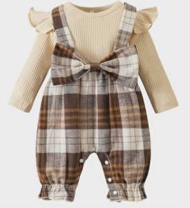 lot 2848 image: Baby Girl Ribbed Top with Plaid Overall Romper 3-6 month