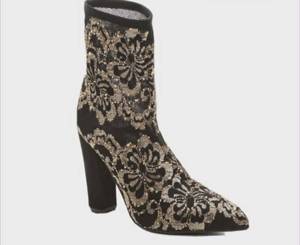 lot 2867 image: Black and Gold Brocade Ankle Boots - Size 6