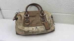 lot 12 image: Coach Signature Canvas and Leather Satchel Handbag