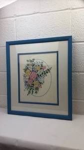 lot 15 image: Framed Cross Stitch Floral Bouquet Needlework