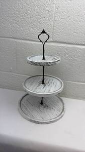 lot 17 image: 3-Tier Wooden Cake Stand with Black Metal Handle