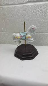 lot 21 image: White Carousel Horse Figurine on Wood Base