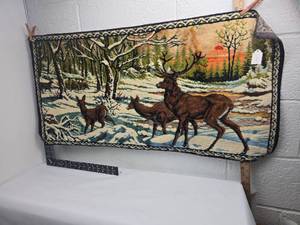 lot 25 image: Woven Deer Winter Scene Wall Tapestry 10X38