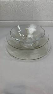 lot 42 image: Clear Glass Chip and Dip Bowl Set with Center Bowl