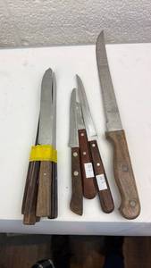 lot 69 image: Collection of Old Kitchen Knives with Wood Handles