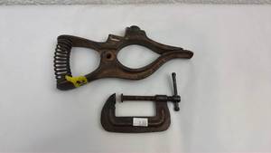 lot 83 image: Cast Iron Coping Saw and C-Clamp Tool Set