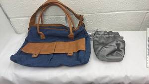 lot 89 image: Canvas and Leather Tote Bag with Satin Drawstring Pouch Set
