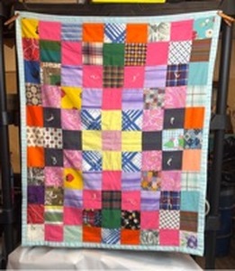 lot 92 image: Handmade Patchwork Quilt with Colorful Fabric Squares