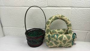 lot 97 image: Handmade Wicker Basket and Fabric Handbag Set