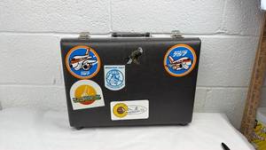 lot 98 image: Boeing 747 757 Aircraft Memorabilia Hard Case Briefcase with Aviation Patch Stickers