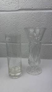 lot 111 image: Clear Glass Vase and Tumbler Set with Etched Floral Design