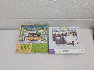 lot 167 image: 1000 Piece Winter Scene Jigsaw Puzzles Set of 2