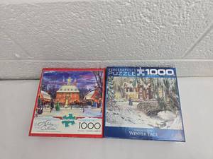 lot 170 image: 1000 Piece Winter Scene Jigsaw Puzzle Lot