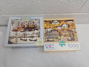 lot 176 image: Charles Wysocki 1000 Piece Jigsaw Puzzle Set - The Black Crow and Hawkriver Hollow