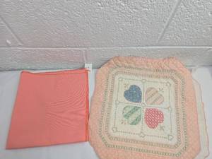 lot 180 image: 2 Heart Pattern Quilted Wall Hanging with Coral Fabric