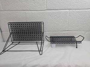 lot 211 image: Black Metal Wire Kitchen Organizer Set - Napkin Holder and Serving Tray
