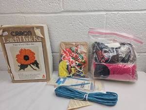lot 214 image: Mixed Craft Supply Bundle with Latch Hook Kit and Embroidery Materials