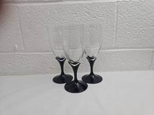 lot 217 image: Set of 3 Champagne Flutes with Black Stems