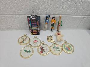 lot 238 image: Christmas Holiday Ornament Collection with Cross Stitch and NYC Times Square Memorabilia