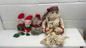 lot 244 image: Christmas Holiday Decoration Bundle with Santa and Elf Dolls