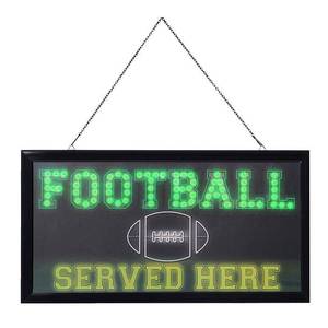 lot 13496 image: American Art Decor Football Served Here Framed LED Hanging Wall Sign - 19  x 10