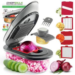 lot 13558 image: Chopzilla Mandoline Slicer Vegetable Chopper Cheese Grater Kitchen Food Dicer Veggie Potato Cutter 4 Blades Gray