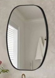 lot 13582 image: Sxiawe 20 in. W x 30 in. H Black Oval Wall Mounted Aluminum Alloy Bathroom Mirror Decorative Mirror