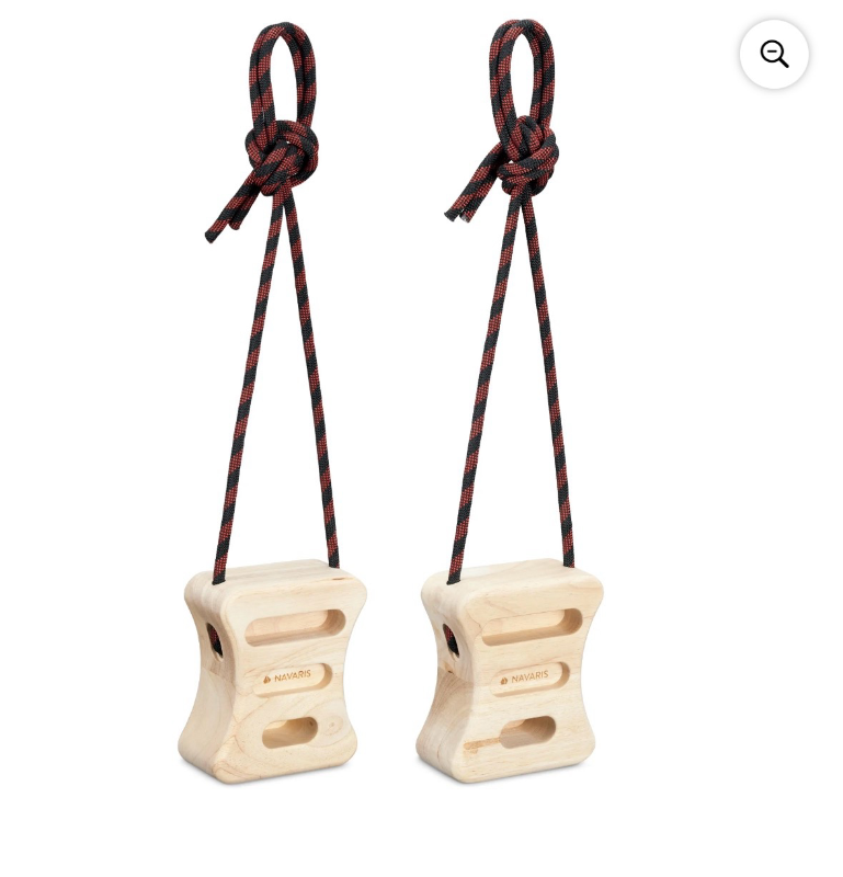 lot 4651172 image: Navaris Rock Climbing Fingerboards - Set of 2x Wooden Hangboard Fingerboard Hanging Block for Training Fingers, Rock Climbers - Bouldering Hang Blocks - Retail $58