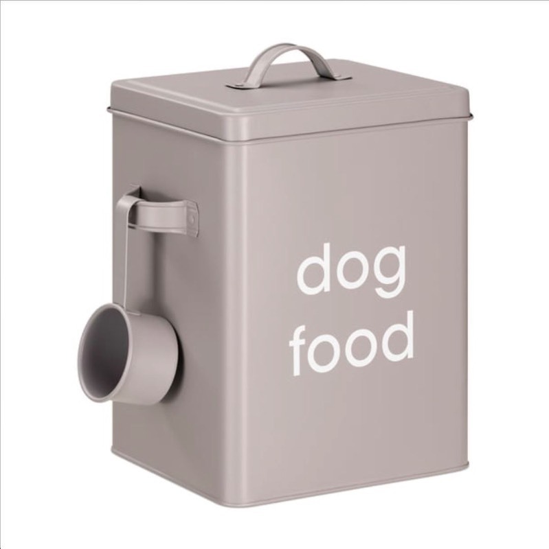 lot 4651007 image: Navaris Dog Food Storage - Metal Container Bin for Pet Food with Portion Scoop for Storing Dry Food Biscuit Treats - Vintage Design Dog Food Bin - Retail $32