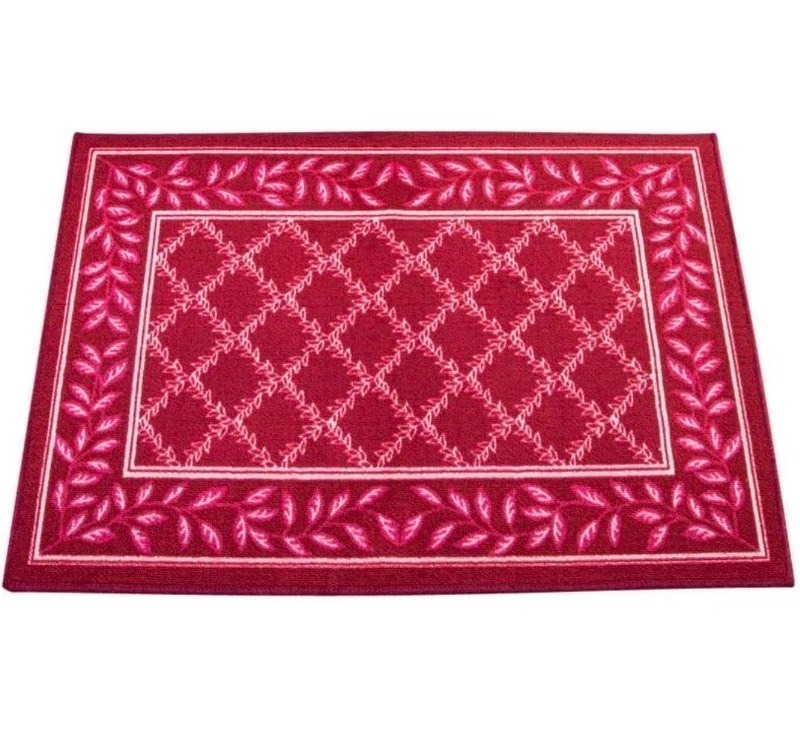 lot 3565106 image: Collections Etc Two-Tone Lattice Rug with Leaf Border with Skid-Resistant Backing, Home Decor and Floor Protection, Burgundy, 26 X 60 - Retail $22