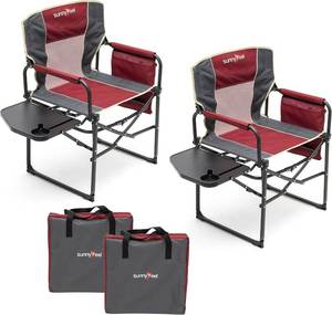lot 152007 image: Retails for $130 SUNNYFEEL Camping Directors Chair, Heavy Duty,Oversized Portable Folding Chair with Side Table, Pocket for Beach, Fishing,Trip,Picnic,Lawn,Concert Outdoor Foldable Camp Chairs