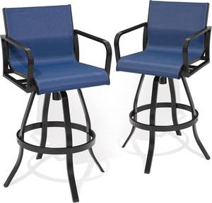 lot 471368 image: Retails for $690 Swivel Outdoor Bar Stools Set of 4, 30 Aluminum Bar Height Chairs with Textilene Fabric, All Weather Barstools for Patio, Balcony, Garden, Backyard, Navy Blue