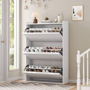 lot 471398 image: Retails for $120 GarveeHome Shoe Cabinet with 3 Flip Drawers, Wooden Shoe Organizer with Adjustable Shelf, Shoe Storage for Entryway, Hidden Shoe Cabinet for Hallway, Living Room, White