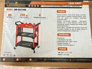 lot 5255 image: Unused Land Honor 240Lbs Tool Cart (LHR-TC240)